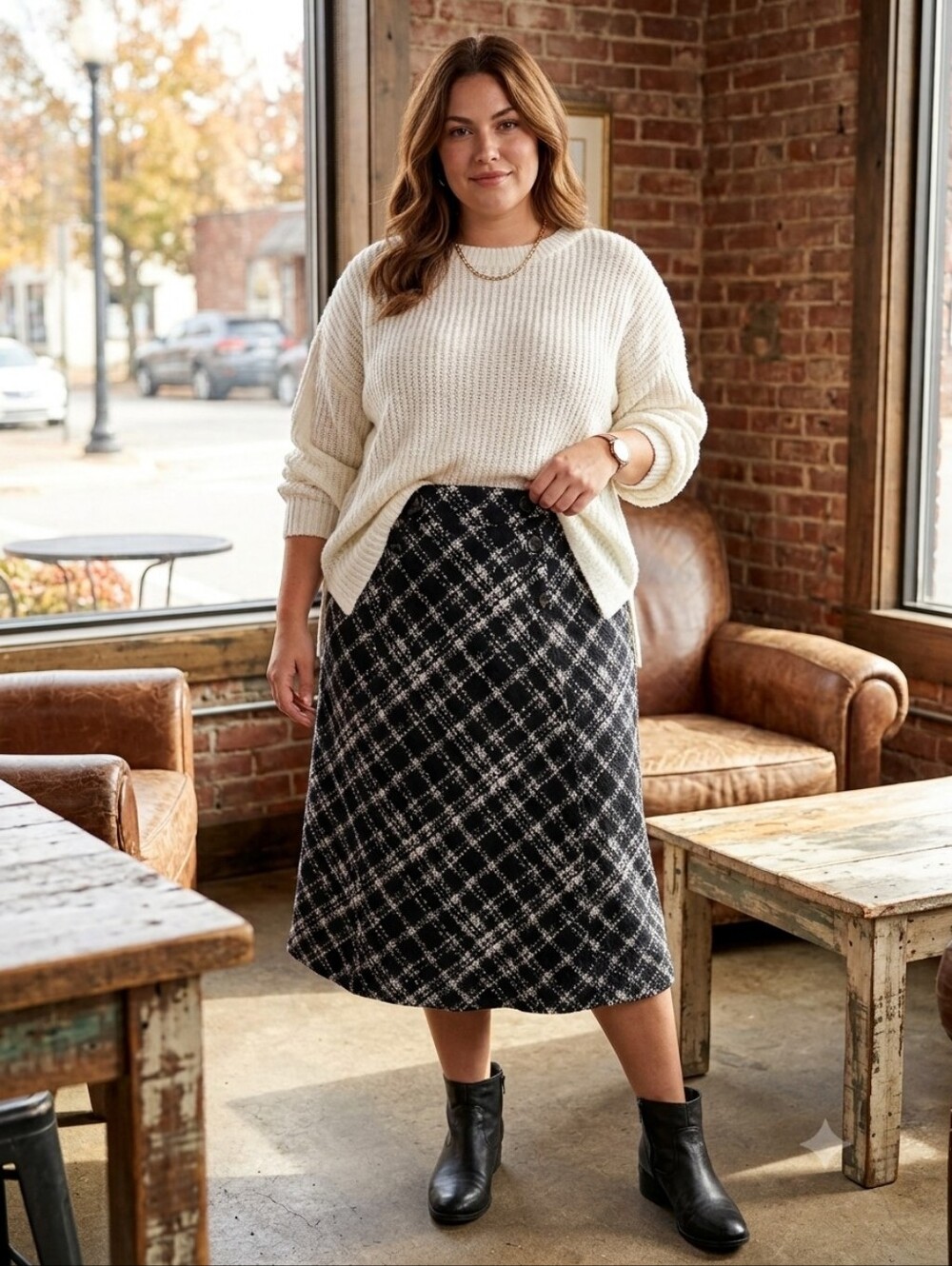 Robert Louis B&W Abstract Plaid Pull On A-line Skirt Size 1X NWT